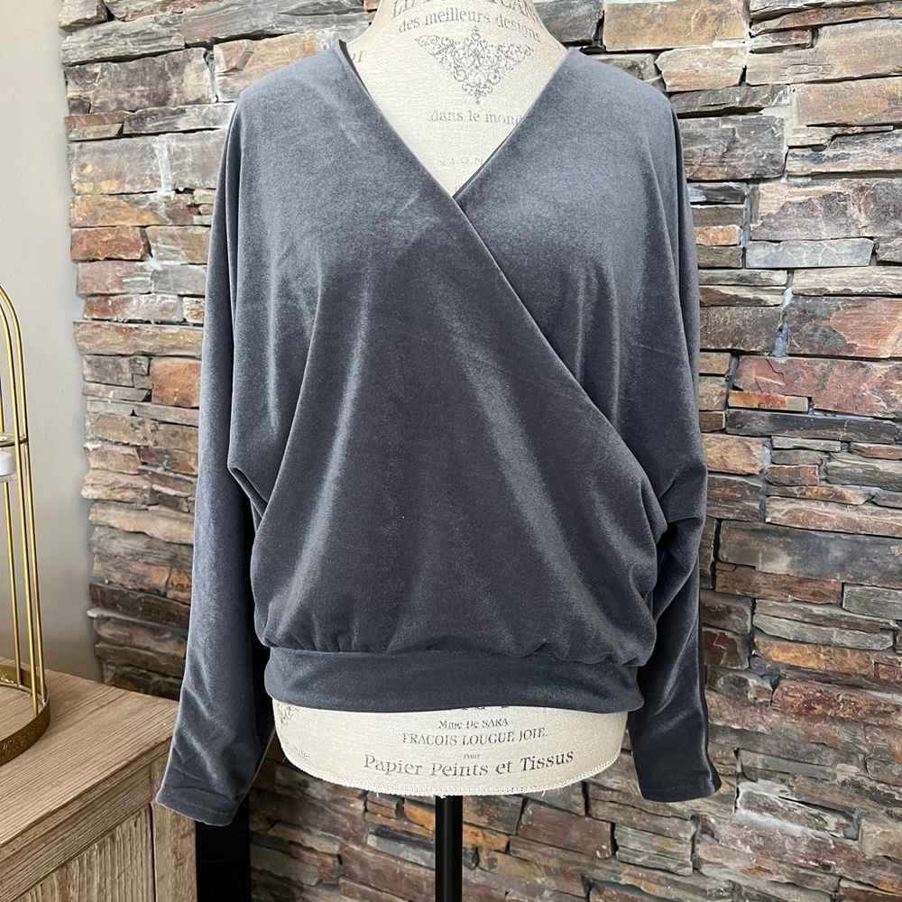Velvet V-Neck Long Sleeve Faux Wrap Top